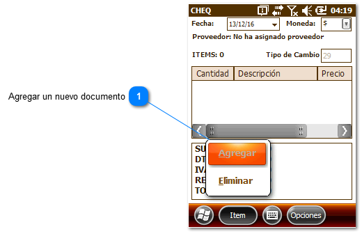 Item de cheque de registro