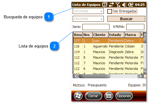 Lista de equipos