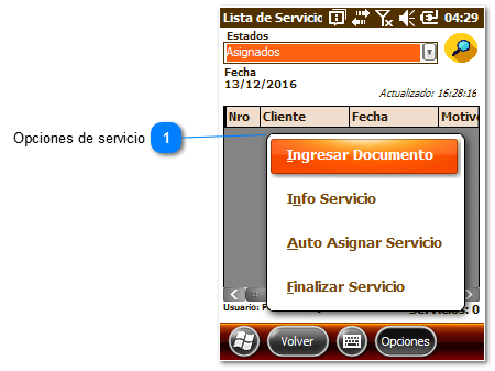 Opciones de servicio